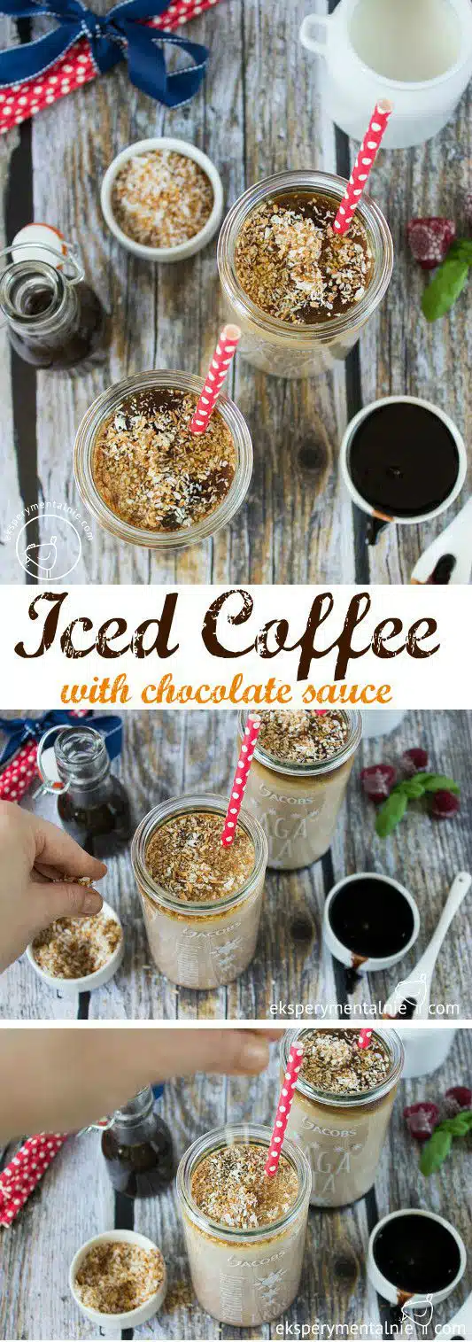 iced coffee with chocolate sauce