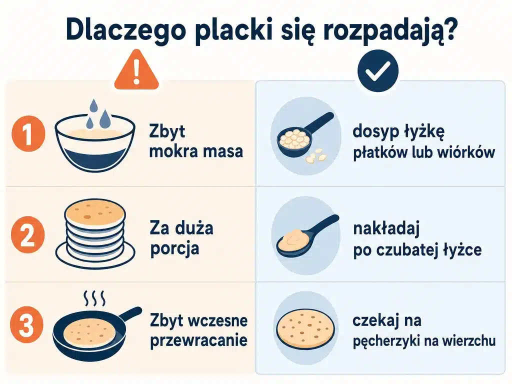 Infografika z trzema przyczynami rozpadania się placków bananowych i sposobami na ich uniknięcie