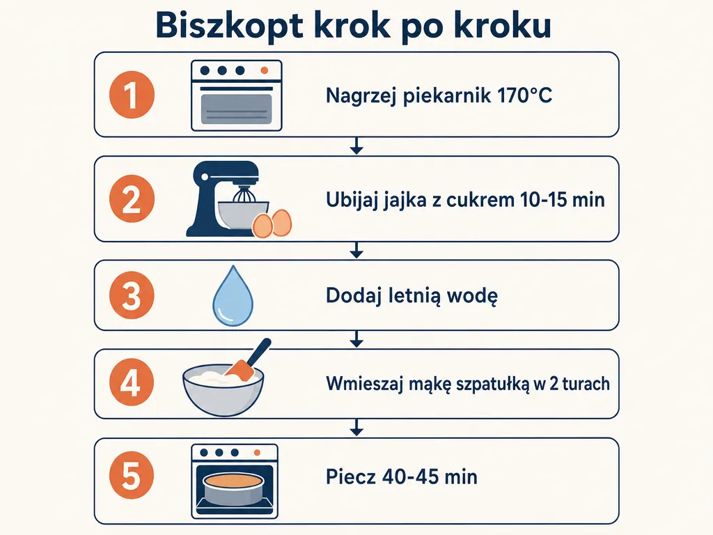 Diagram krok po kroku przygotowania biszkoptu bez mąki ziemniaczanej